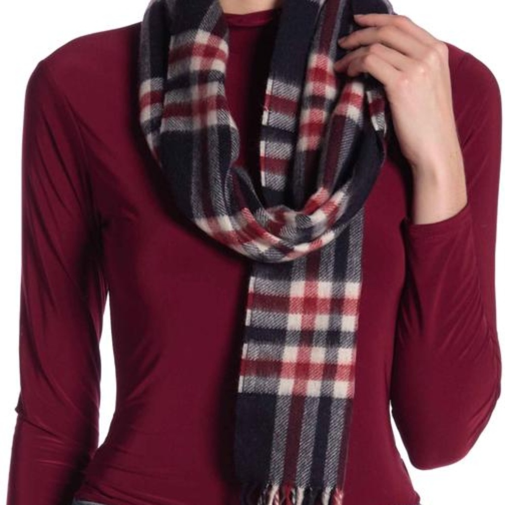 Joseph Plaid 100% Cashmere Fringe Scarf/Wrap